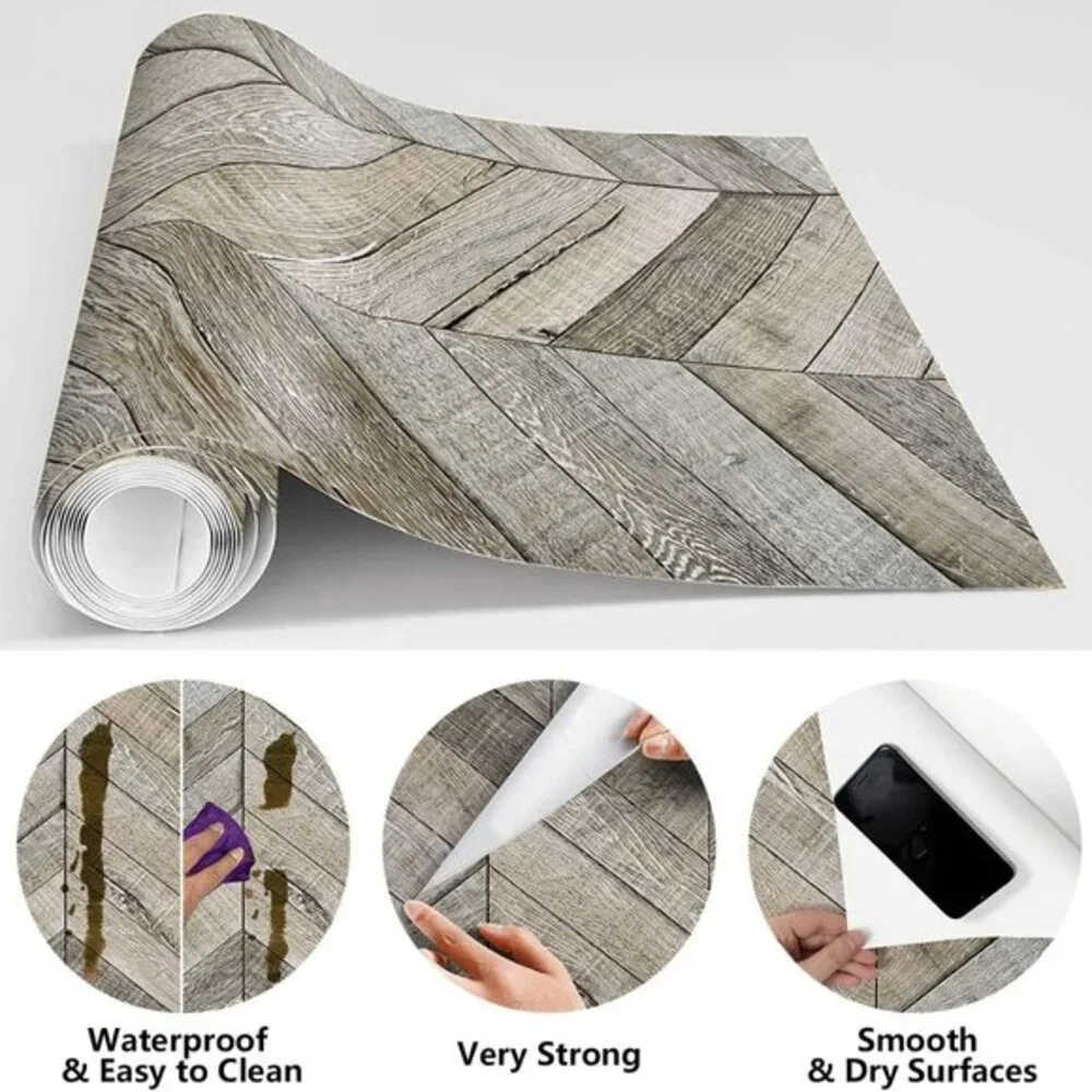 Wood Wallpaper Herringbone Peel and Stick Wallpaper‎ 17.7inch×118.1inch Rustic